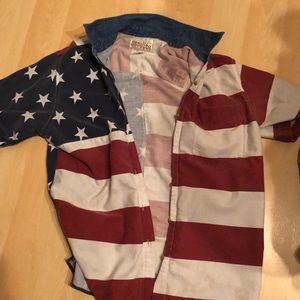Red white and blue flag collared